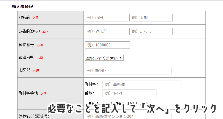 必要なことを記入して「次へ」をクリック